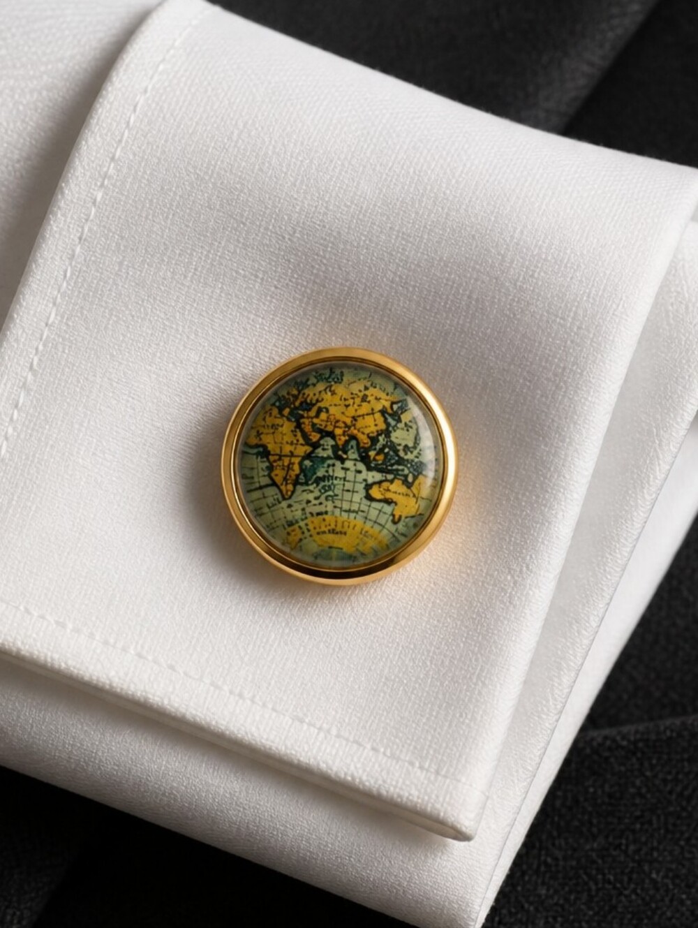 World Map Cufflinks Gold Atlas Globe Glass Dome Traveler Groomsman Wedding Gift